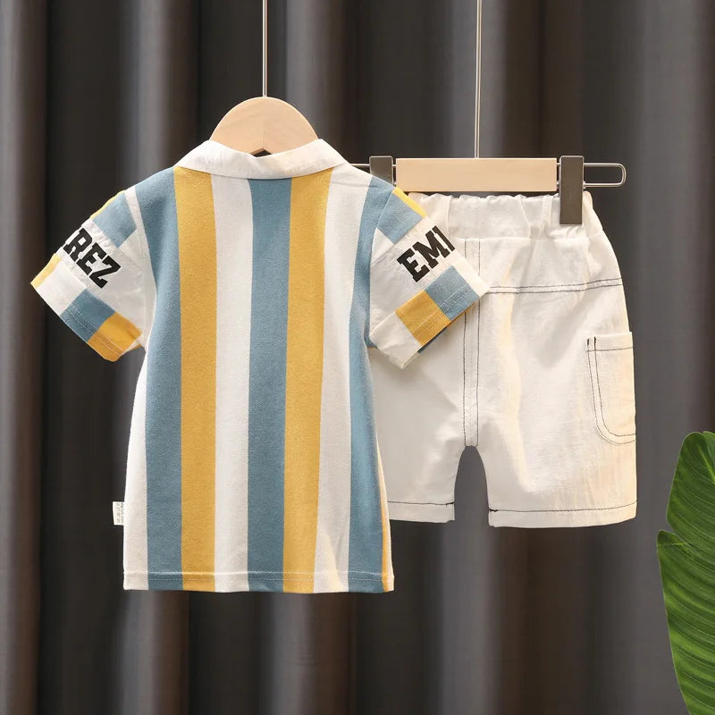 Summer Short Sleeves Striped Polo-Shirt and Shorts Sets - Gen U Us Products