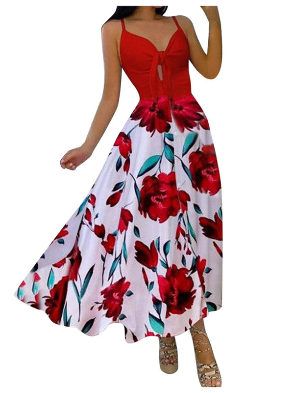 Summer Sleeveless Lace Up Big Swing Full Floral Dresses - Gen U Us Products