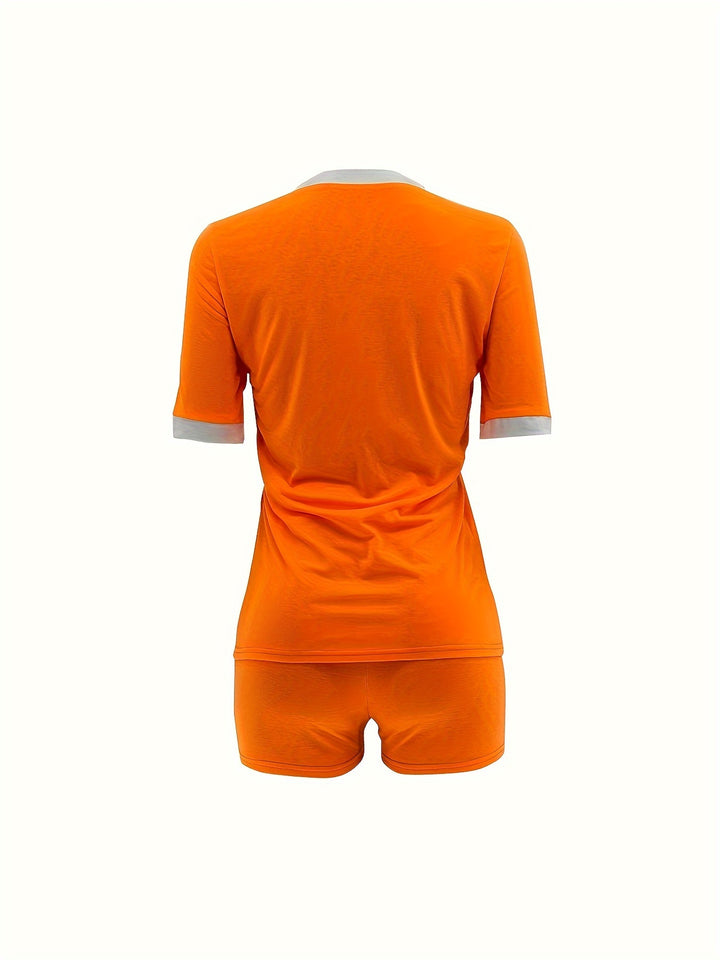 Summer Spring Color Block Short Sleeve Top and Comfy Mini Shorts Sets - Gen U Us Products