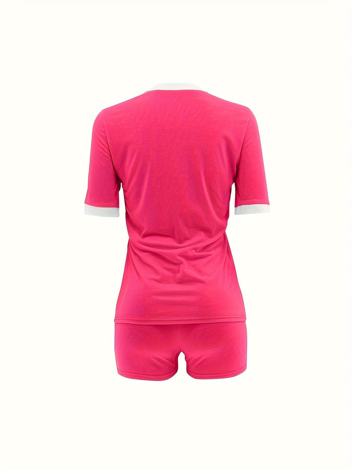 Summer Spring Color Block Short Sleeve Top and Comfy Mini Shorts Sets - Gen U Us Products