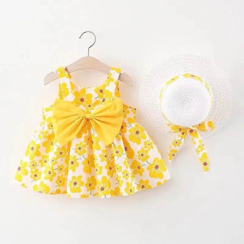 Summer Sweet Floral Southern Belle Bowknot Dresses with Hat - Gen U Us Products