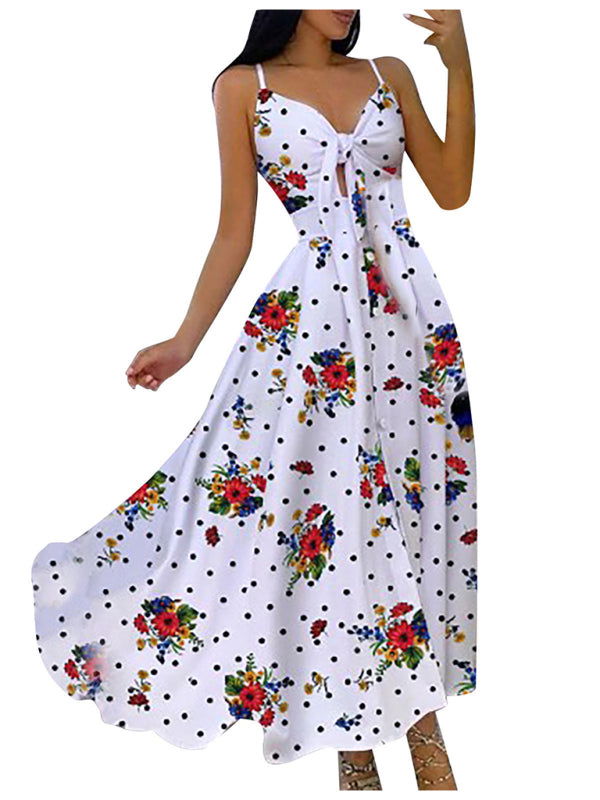 Summer Sleeveless Lace Up Big Swing Full Floral Dresses - Gen U Us Products -  