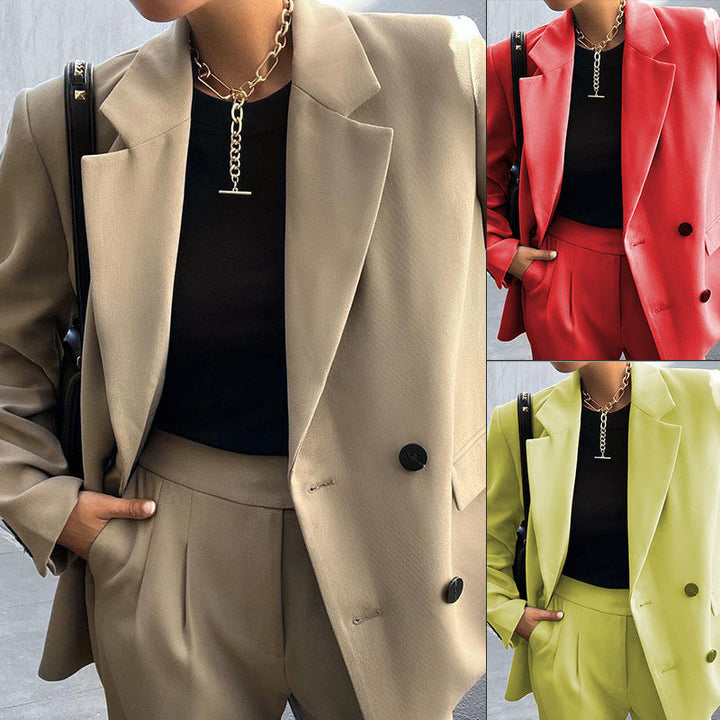 Timeless Classic Style Collared Button Blazer and Pants Suits 