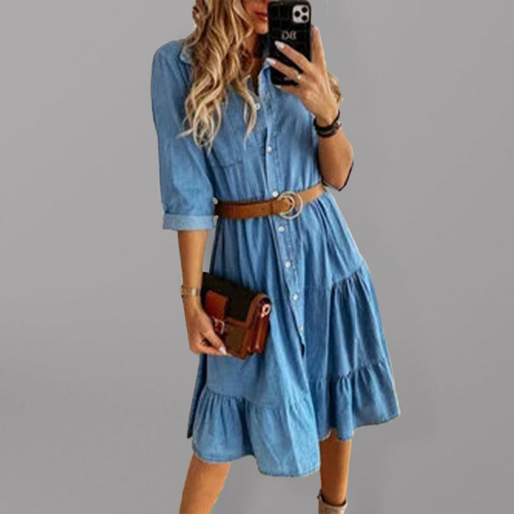 Timeless Classic Front Button Tiered Denim Shirt Dresses - Gen U Us Products - Women Plus Size Denim Skirt 