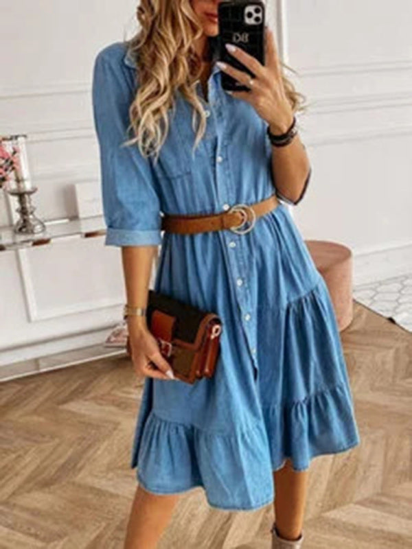 Timeless Classic Front Button Tiered Denim Shirt Dresses - Gen U Us Products -  