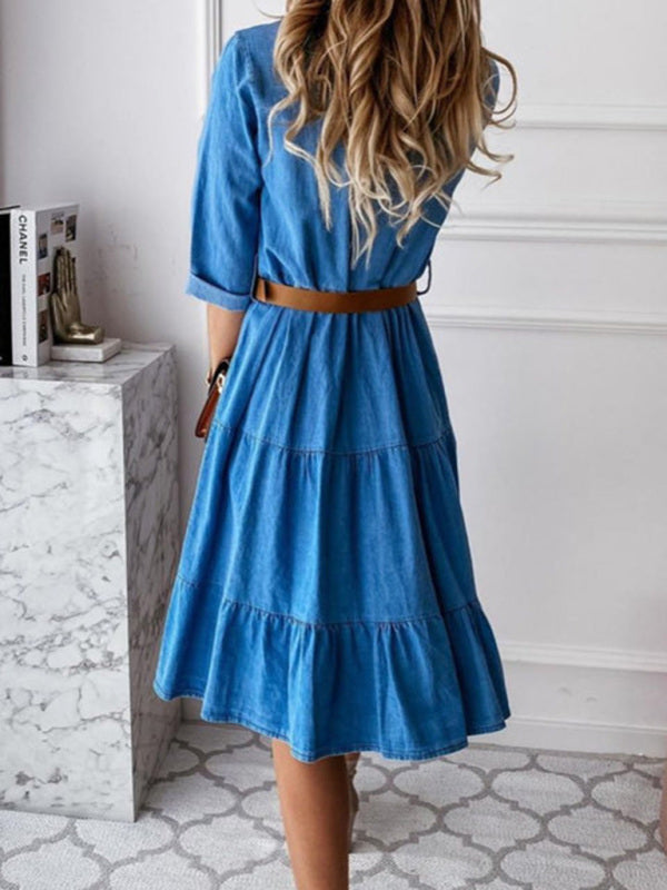 Timeless Classic Front Button Tiered Denim Shirt Dresses - Gen U Us Products -  