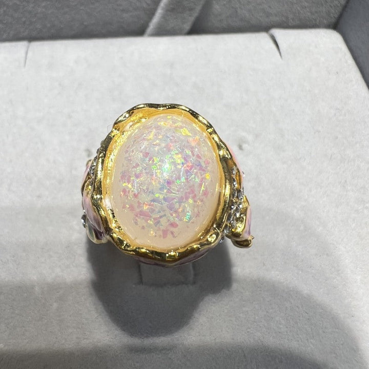 Trendy 14k Gold Plated Opal Flower Shape Rings 