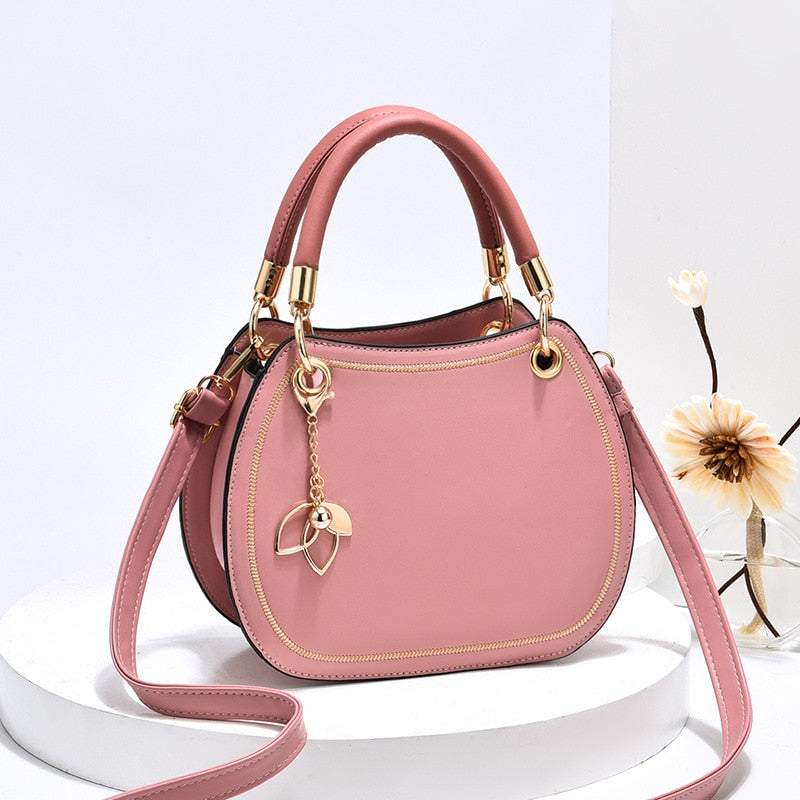 Trendy Leather Saddle Shape Flower Pendant  Messenger Handbags 