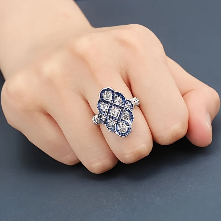 Trendy Retro Silver Plated Shining Pave Zirconia Ring 