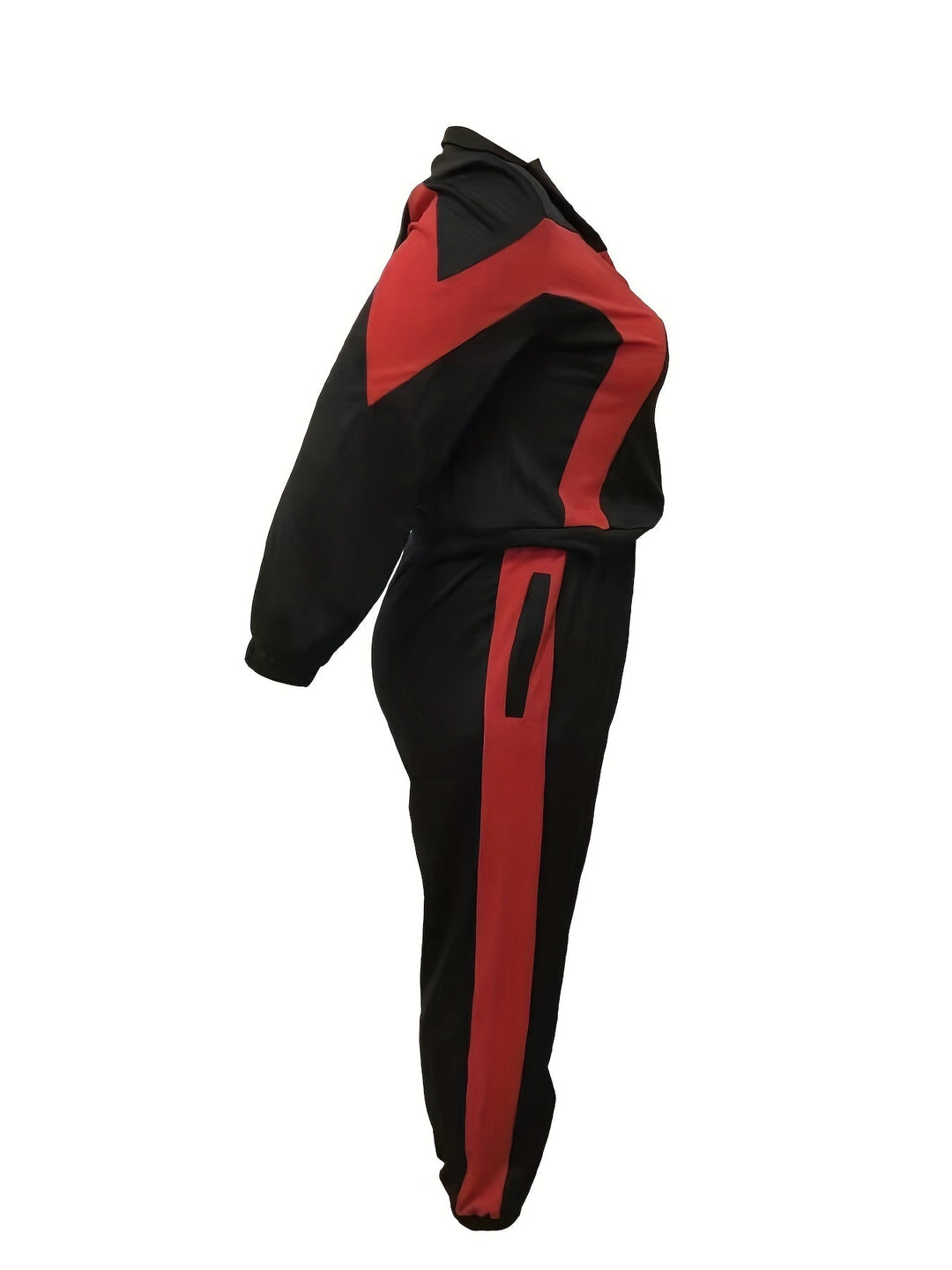 Trendy Stripe Red Black Long Sleeve Jacket & Pants Tracksuit 