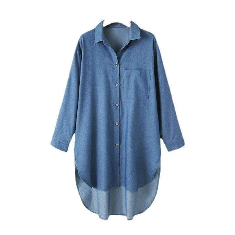 Trendy Seductive Long Sleeve Irregular Cut Denim Shirt Dresses - Gen U Us Products