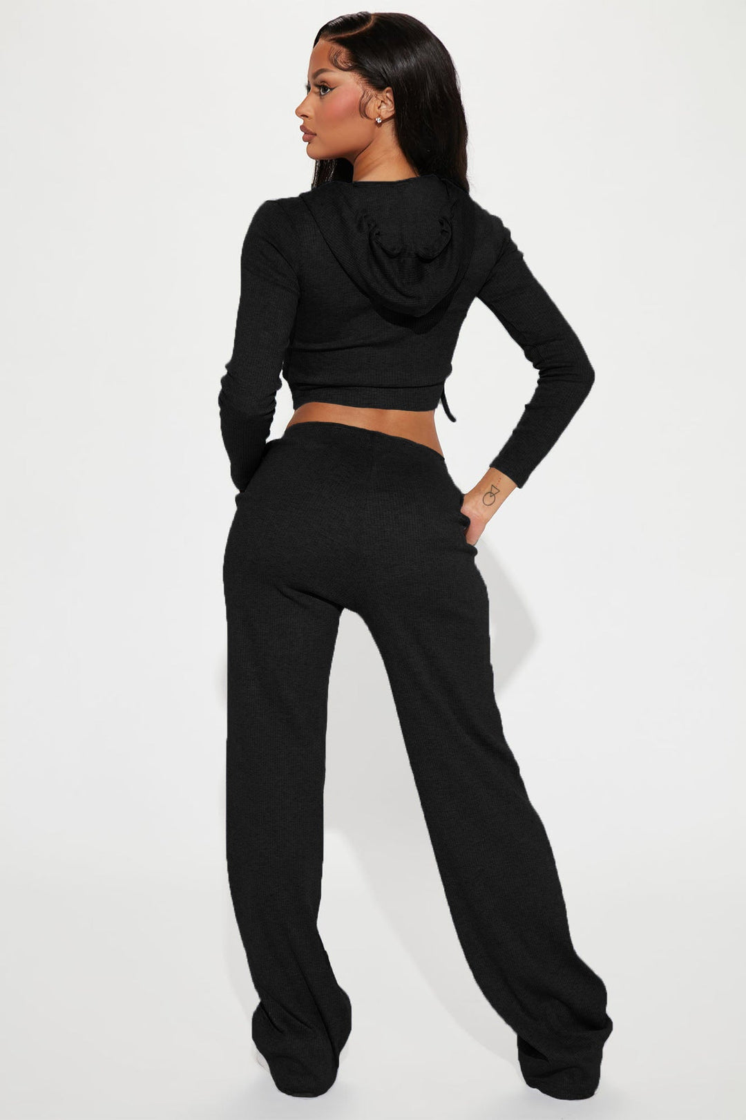 Ultra-flattering Look Hooded Crop Top and Pants Tracksuits 