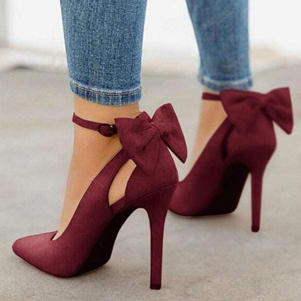 Unique Butterfly Buckle Strap High Heels Pointed Toe Shoes 