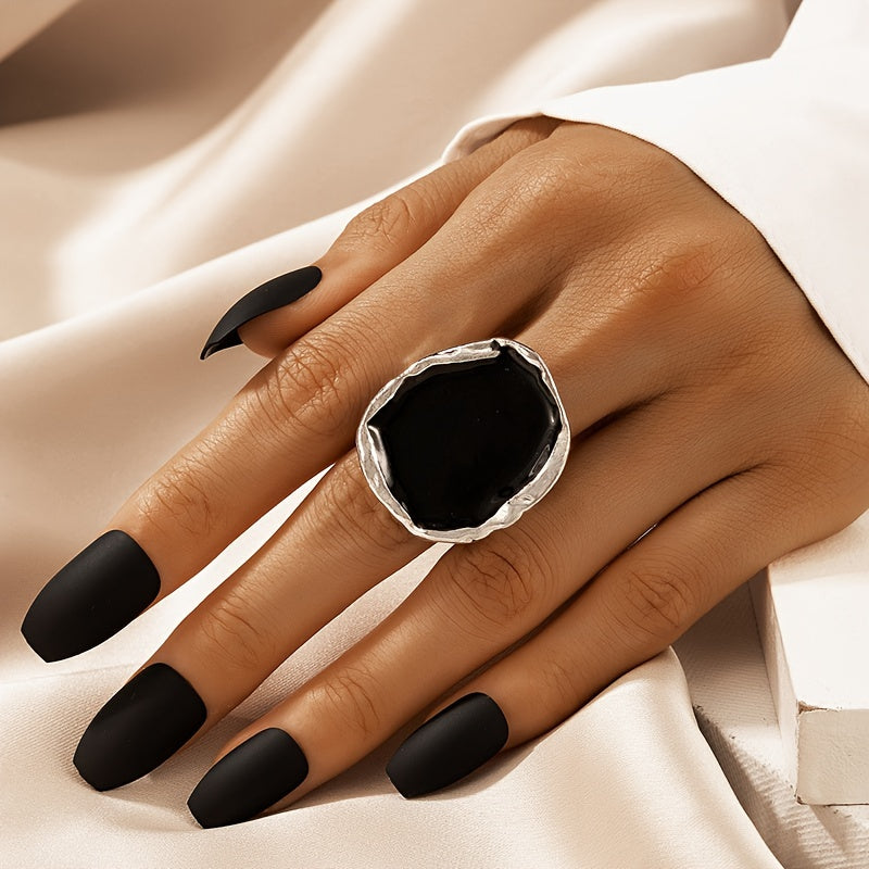 Unique Chic Edgy Design Large Irregular Black Plate Rings 