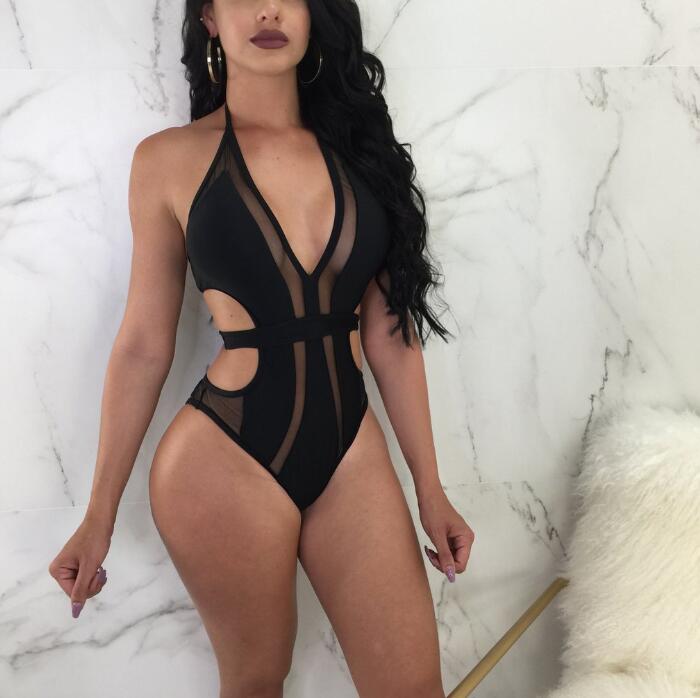 Unique Hollow Design Mesh Padded One Piece Swimsuits S-2XL 