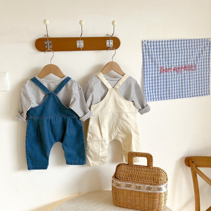 Unisex Long-sleeved Shirts and Overalls Made of Denim 