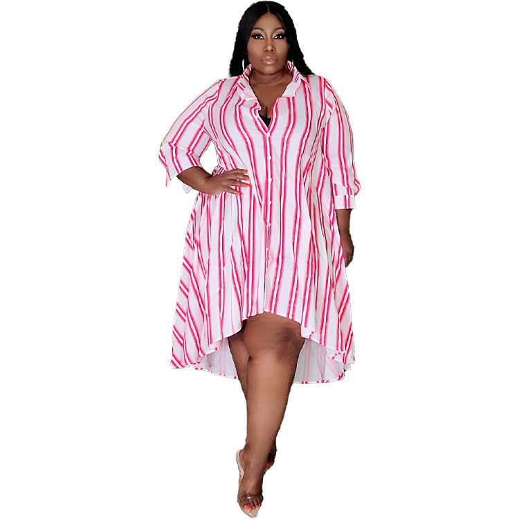 Vaporous Single Breasted Above-knee Pinstripe Shirt Dresses - Gen U Us Products