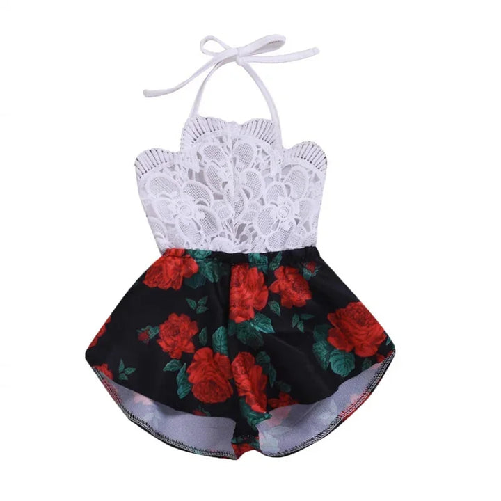 Vibrant Flowers Lace Detail Sleeveless One-Piece Rompers - Gen U Us Products - Baby Girls Rompers 