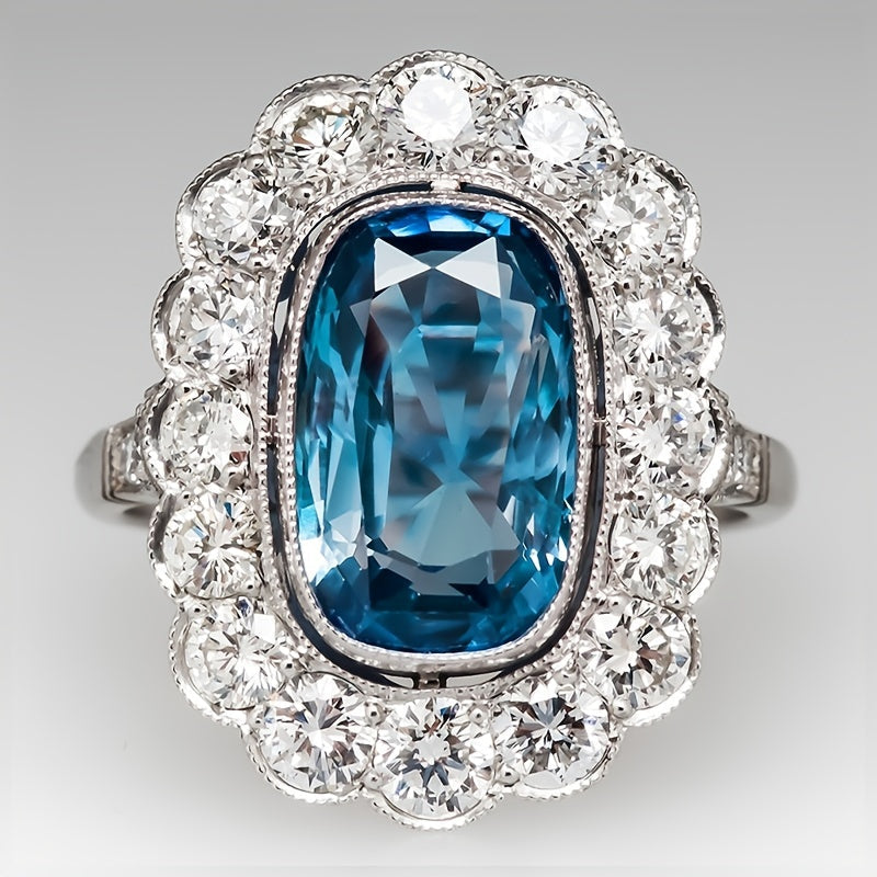 Vintage Style High-end Silver Plated Blue Zircon Rings 