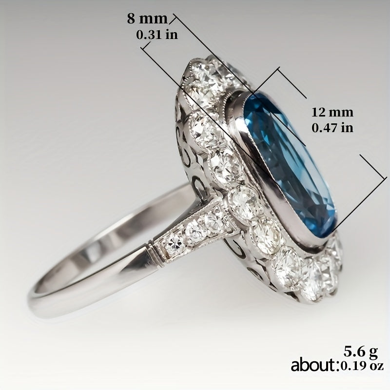 Vintage Style High-end Silver Plated Blue Zircon Rings 