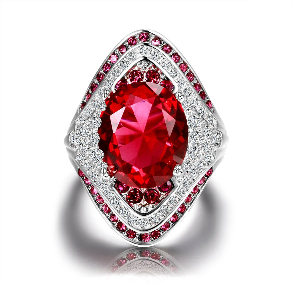 Vintage 925 Sterling Silver Ruby Stone and Crystal Zircon Ring - Gen U Us Products