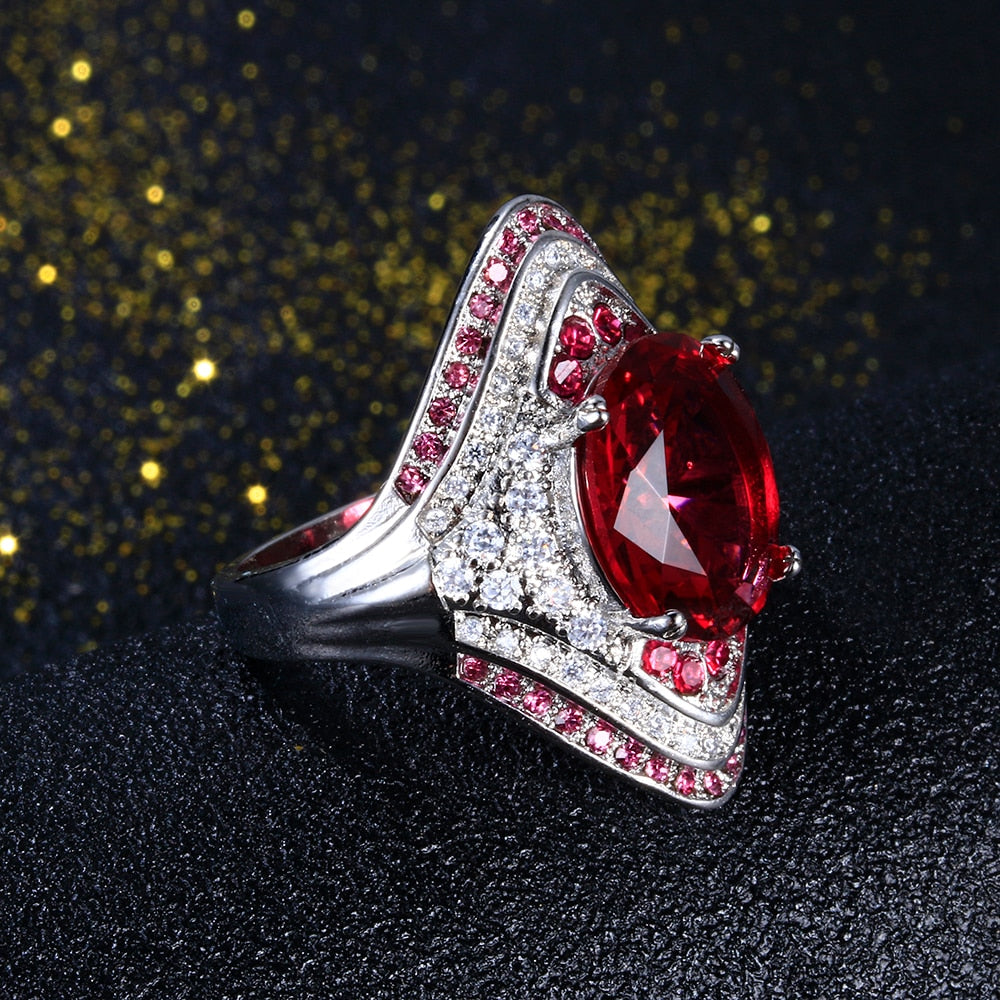 Vintage 925 Sterling Silver Ruby Stone and Crystal Zircon Ring - Gen U Us Products