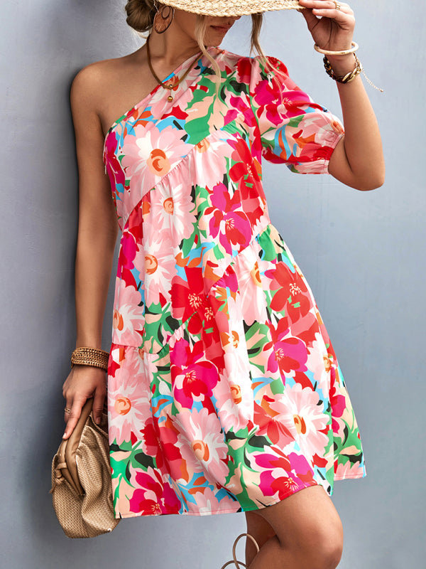 Vivid Flower Bloom Drop Shoulder Sleeveless Mini Dresses - Gen U Us Products