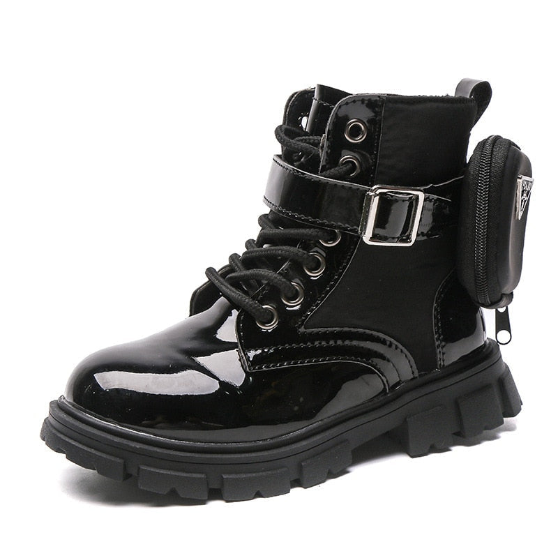 Warm Plush Waterproof Patent Leather Snow Boots 