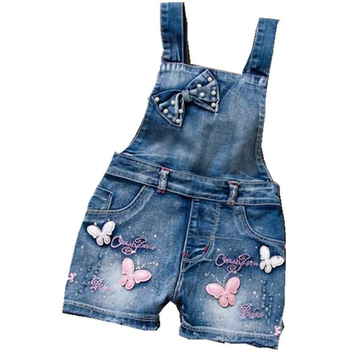 Washed Denim Jumpsuits with Butterflies and Bowknot Design 