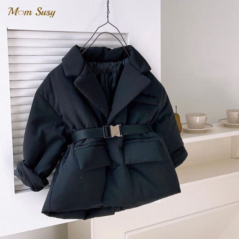 Winter Warm Thick Padded Cotton Jacket with Waist Belt 