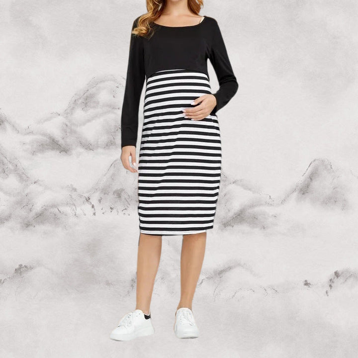 Women's Long Sleeved Maternity Breastfeeding Dress in Plus Sizes 