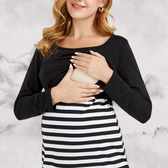 Women's Long Sleeved Maternity Breastfeeding Dress in Plus Sizes 