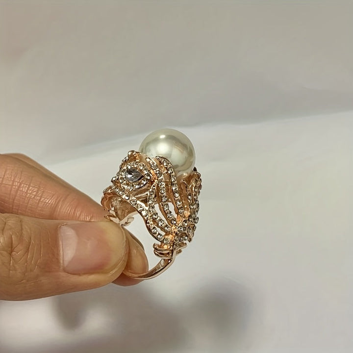 Women's Unique Beautiful Faux Pearl Feather Ring 