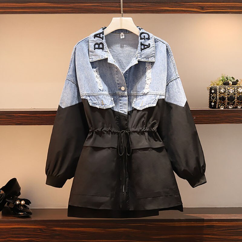 Y2K Long Sleeve Blue White Patchwork Denim Jackets - Gen U Us Products