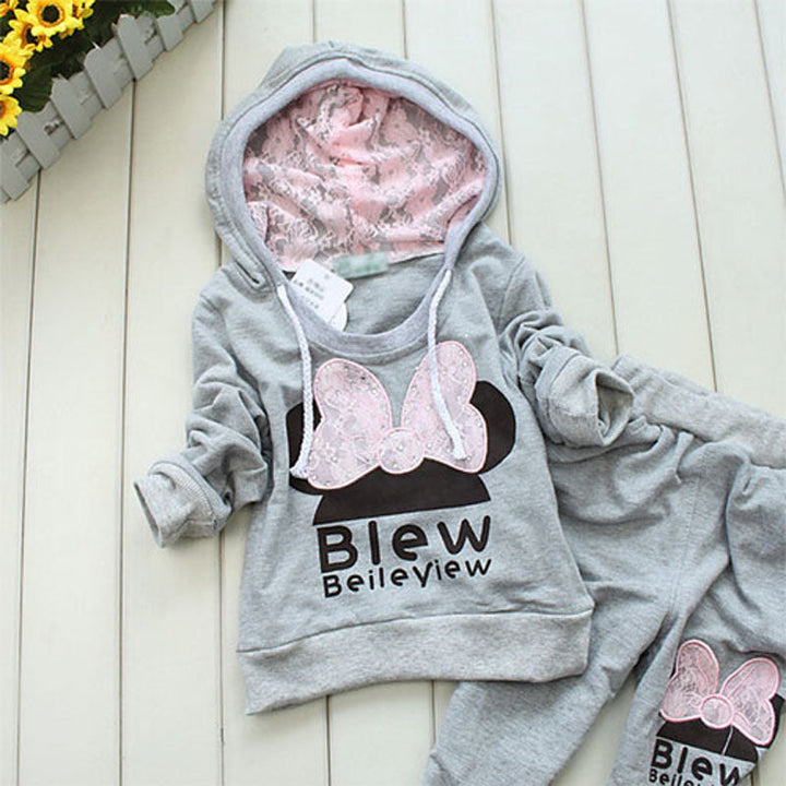 Young Girls Long-Sleeve Bowknot Design Hooded Tracksuit 