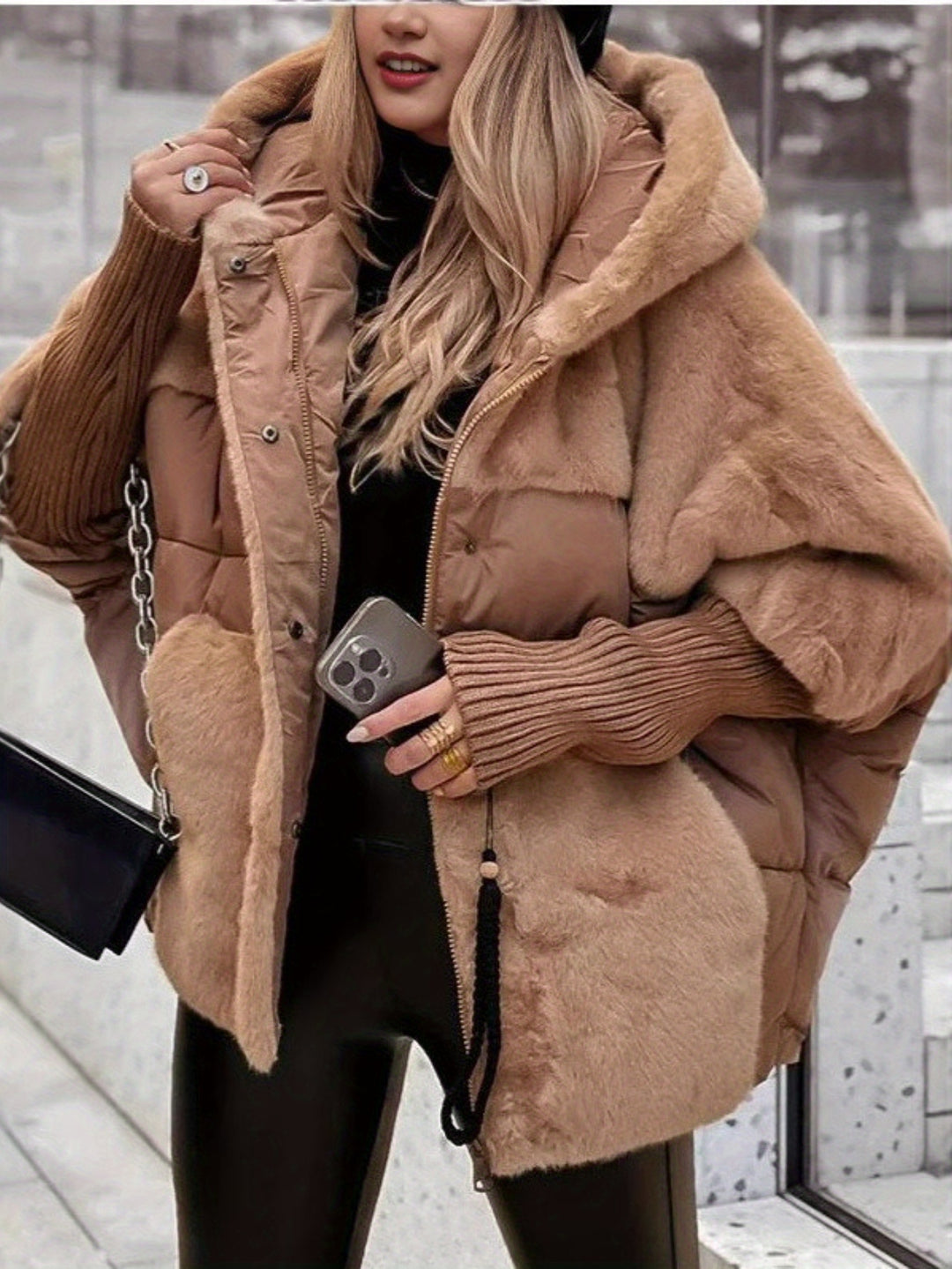 Winter Oversized Women's Coat with Faux Fur Collar - Flossy Mom