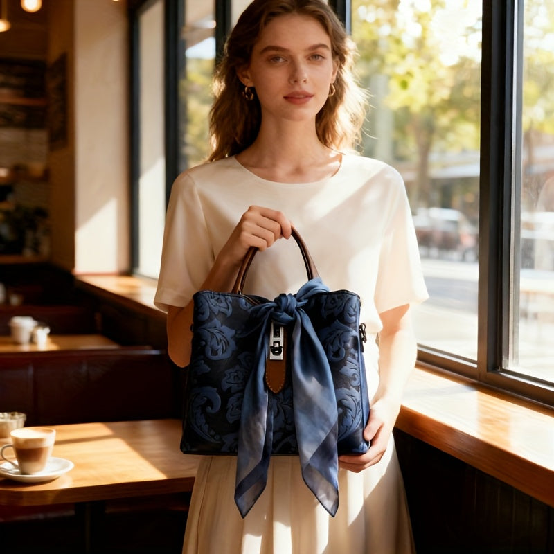 Glam Floral Print Handle Strap PU Leather Handbags - Flossy Mom