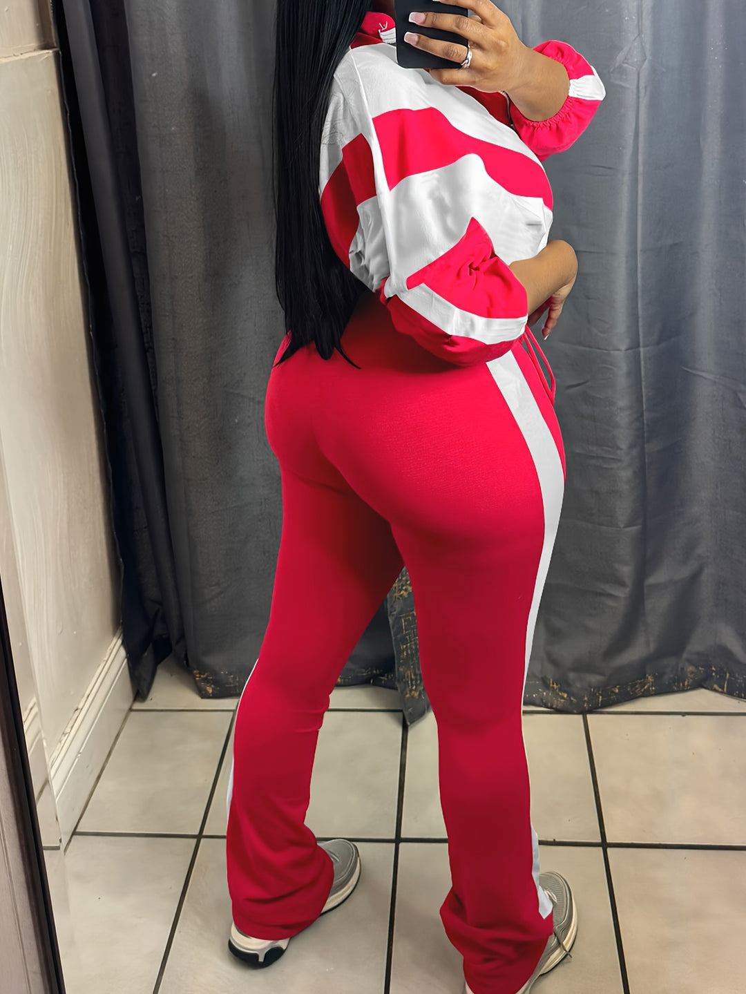 Color Block Crop Jacket & Bodycon Pants Tracksuits - Flossy Mom