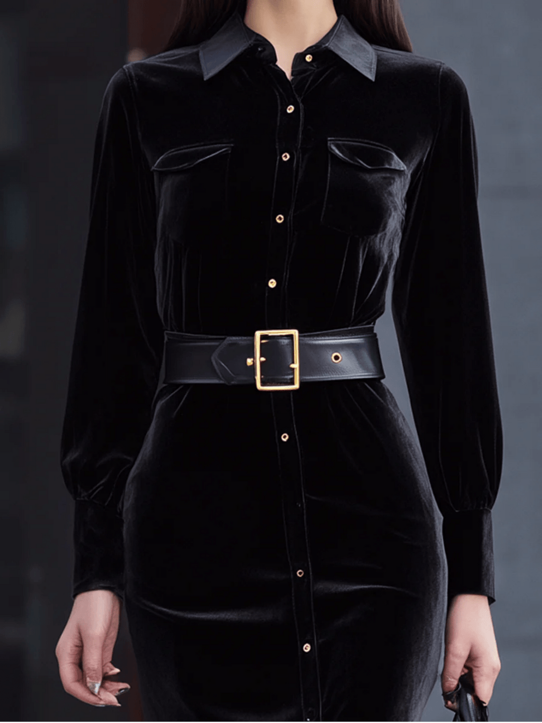 Power Dressing Black Velvet Golden Button Dress - Flossy Mom