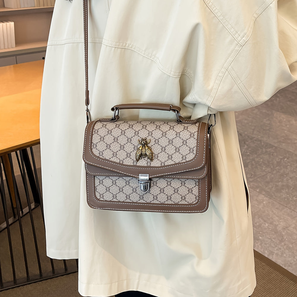 Geometric Pattern Strap Bee Pendant PU Leather Handbags - Flossy Mom