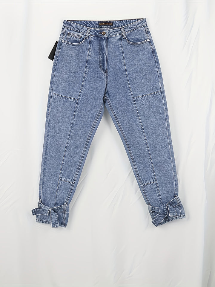 Plus Size Distressed High-Rise Tapered Leg Denim Jeans - Flossy Mom