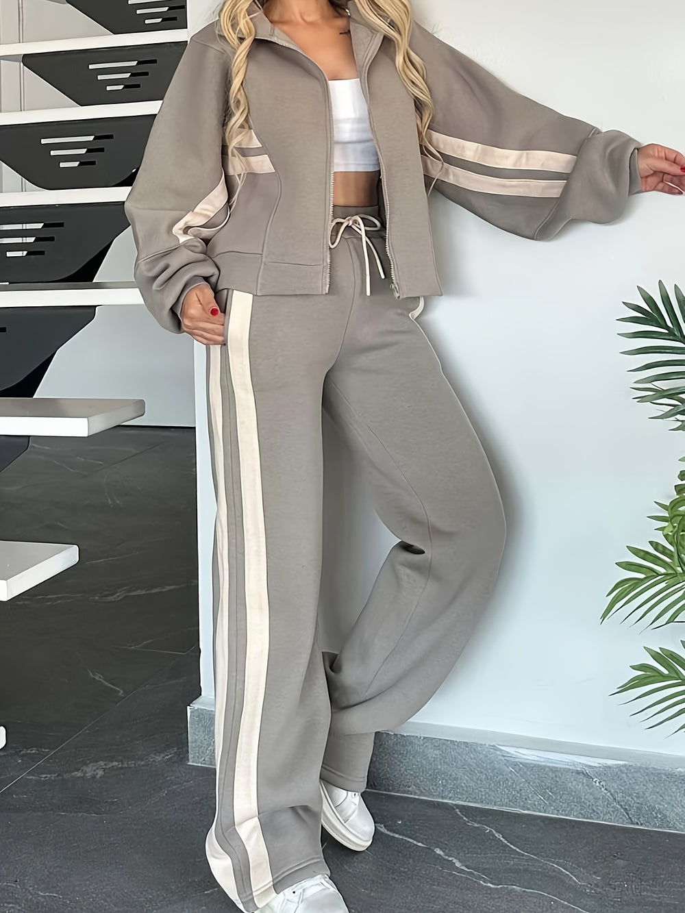 Y2K Soft Comfy Striped Plus Size Tracksuits - Flossy Mom