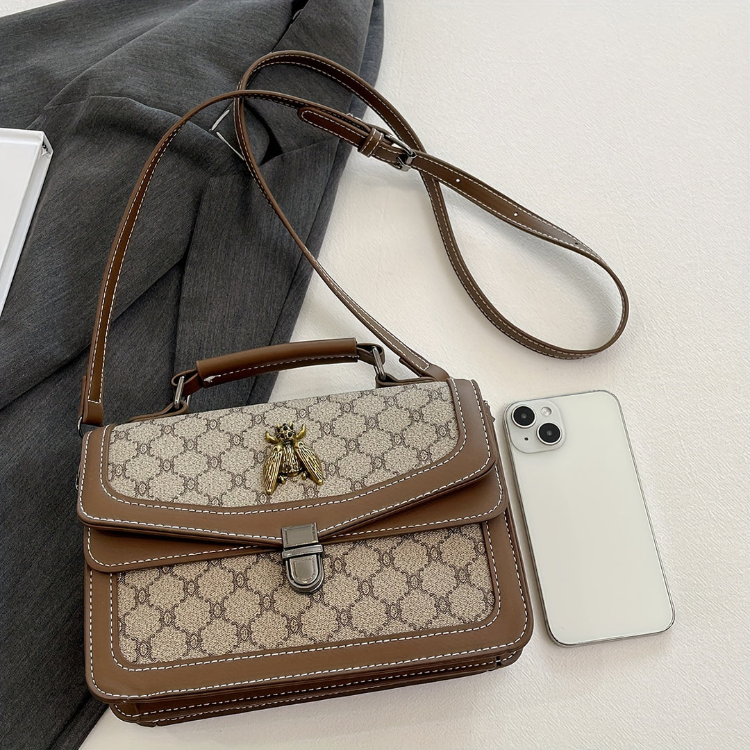 Geometric Pattern Strap Bee Pendant PU Leather Handbags - Flossy Mom