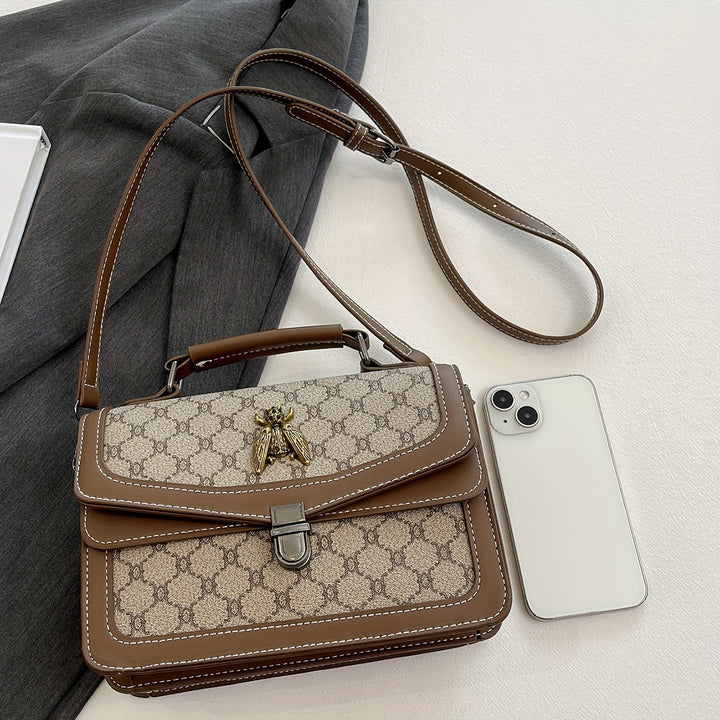 Geometric Pattern Strap Bee Pendant PU Leather Handbags - Flossy Mom