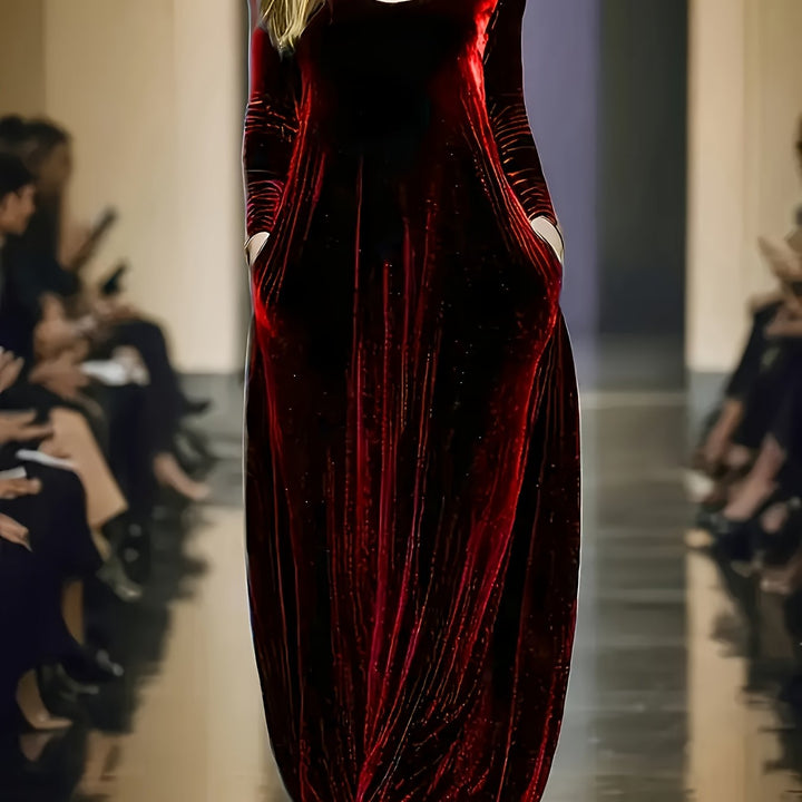 Long Sleeve Velvet Texture Fabric Slim-Fit Dresses - Flossy Mom