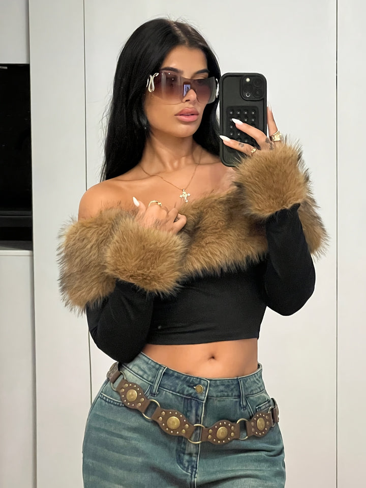 Fluffy Fur Off-Shoulder Top – Sexy Soft Glam - Flossy Mom