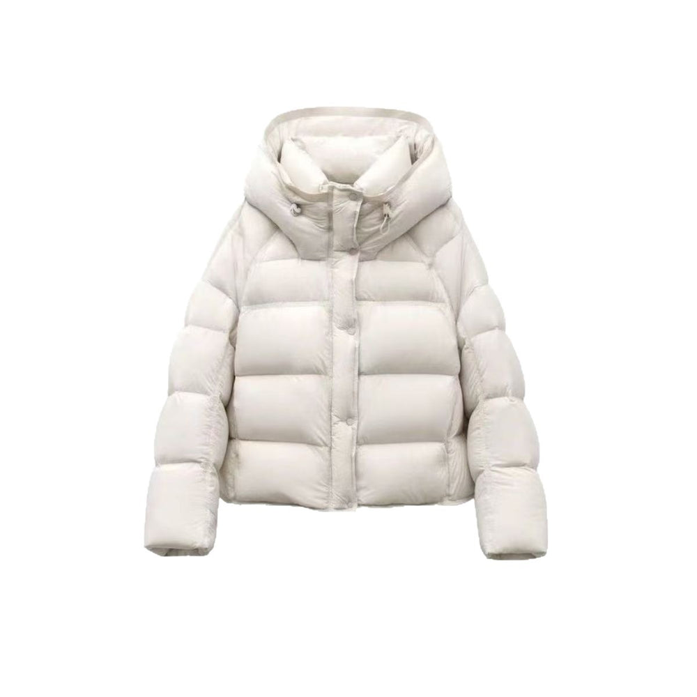 Beige Women's Hooded Puffer Jacket With Long Sleeves