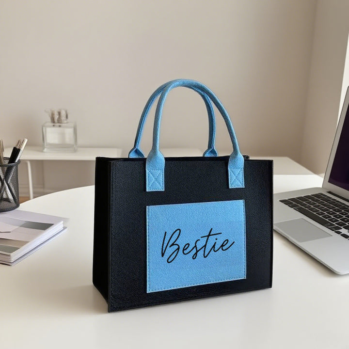 Fashionable Bestie Cursive Print Large Handbags - Flossy Mom