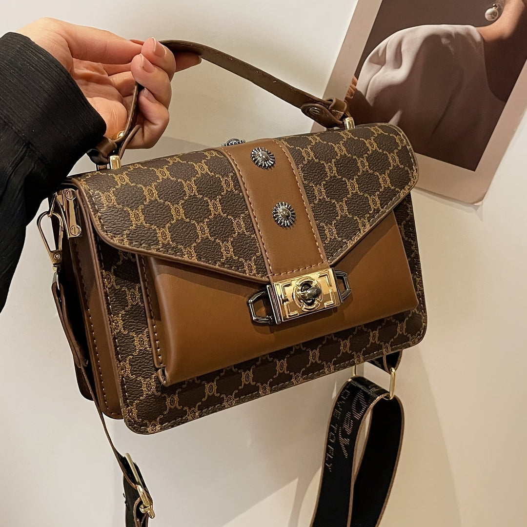 Straps Handle Lock Double Layer PU Leather Handbags - Flossy Mom