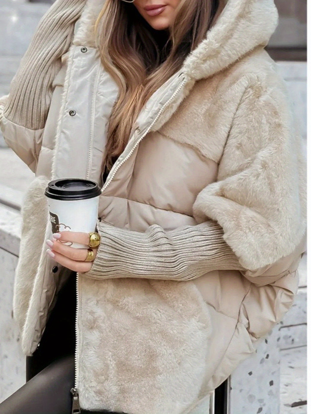 Winter Oversized Women's Coat with Faux Fur Collar - Flossy Mom